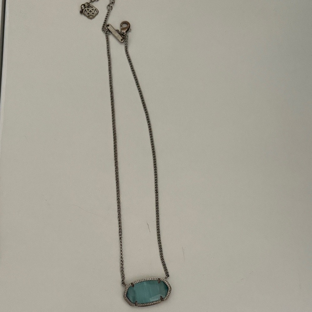 Kendra Scott Silver Necklace with Turquoise Oval Pendant